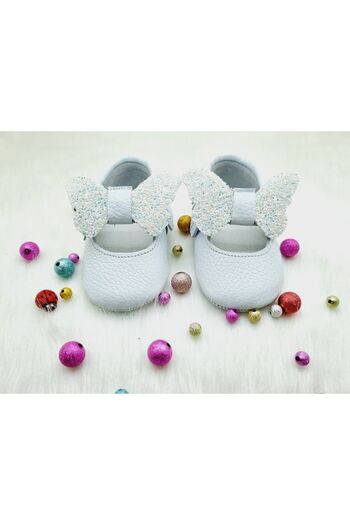 Tiny White Genuine Leather Glitter Butterfly Clothing with Anatomical Bases and Elastics