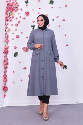 Marjinal City Long Hijab Cap Tunic - Hooded, Pocket and Snap Button