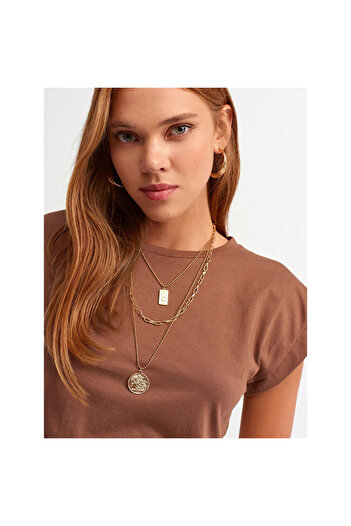 Dilvin Crew Neck Brown Combed Cotton T-shirt