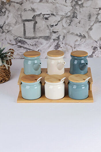 AROW Carla TR-3100 - 16 Piece Porcelain Spice Rack Set with Bamboo Lid