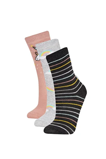 DeFacto Set of 3 Cotton Long Socks for Girls - D5725a8ns