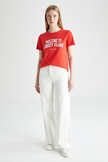 DeFacto Regular Fit Crew Neck Slogan Printed Short Sleeve 100% Cotton T-Shirt W9824az22sm