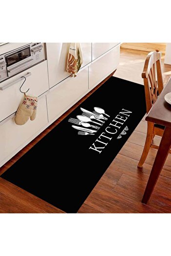 3D ELSE HALI Kitchen Çatal Bıçak Desenli Tezgah Önü Kaymaz Taban Yıkanabilir Yolluk Mutfak Halısı