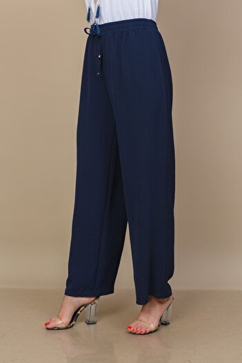 TUSSE Women's Black Crepe Fabric Straight Cut Summer Elastic Large Size Trousers