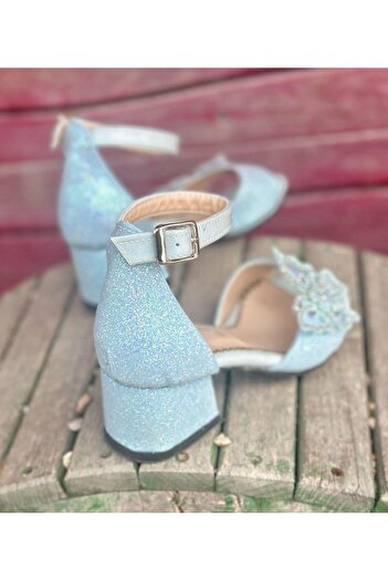 Surpie Shoes Kız Çocuk Topuklu Ayakkabı, Kelebek Detaylı Topuklu Ayakkabı