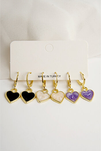 EUROMODA Set of 3 Heart Designed and Dangle Earrings