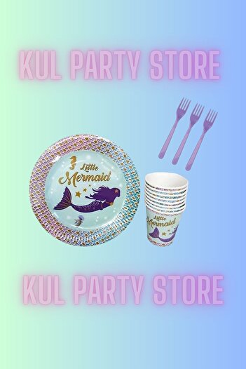 FOKUL Mermaid 8-Person Plate Cup Fork Set Birthday Party Supplies Concept