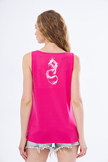 YÜKSEL IŞIK Fuchsia Colored Dragon Printed Thick Strap Sports Undershirt