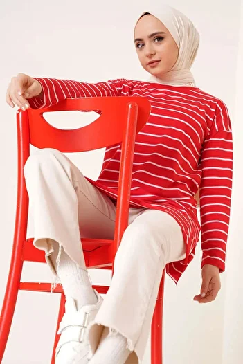 Smymoda Women's Black Suprem Summer Thin Side Striped Tunic