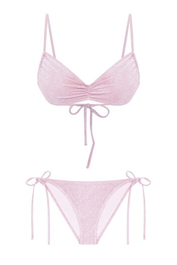 AQUELLA Lureks Pudra Büzgülü Straplez Bikini Takım