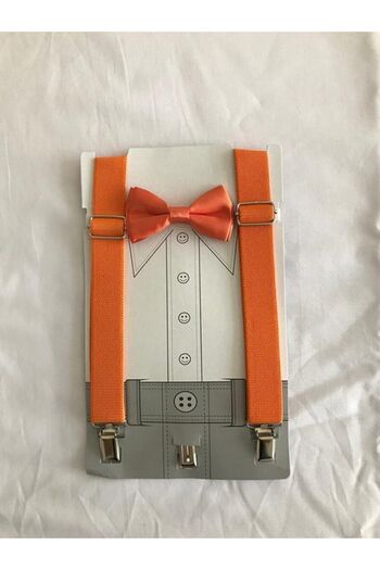 ares kids Orange Color Bow Tie Suspender Set Suitable for Ages 1-9