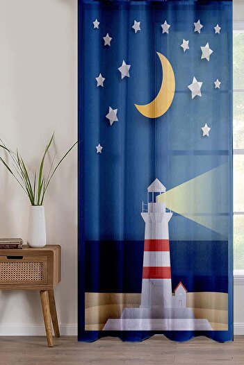 Else Dekor Sailor Lantern Patterned Single Winged Tulle Curtain - Children's Baby Room