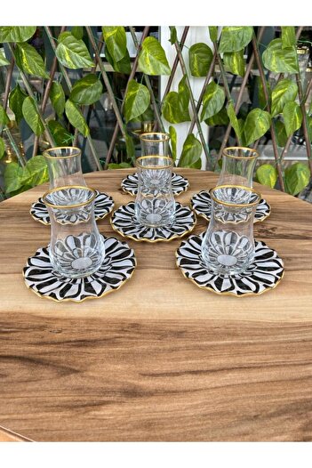 GÜRCÜGLASS Daisy Model Gold 12-Piece Tea Set