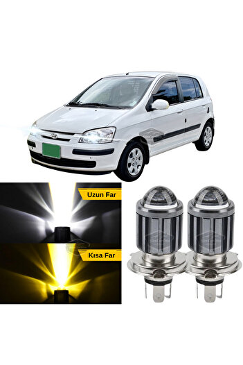 ŞüsCarOto Aksesuar Hyundai Getz 2002–2011 Uyumlu Mercekli Far Ampulü Led Xenon Sarı-Beyaz Far Şimşek Etkili Uzun Kısa