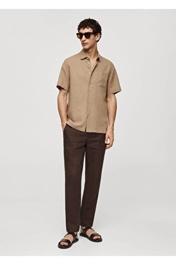 MANGO Man Regular Cut Linen Shirt with Pockets