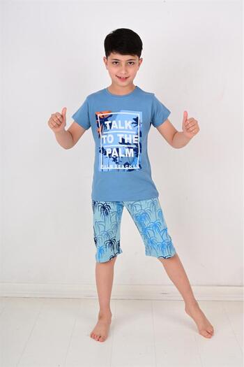 vitmo Costum de pijama cu mânecă scurtă pentru baieti Palm Beache albastru
