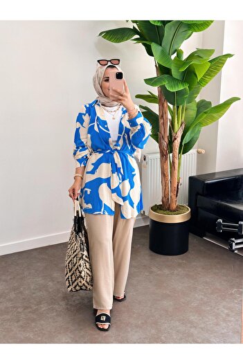 ASEL FASHİON Blue Sofi Shirt Set - Cotton Viscose