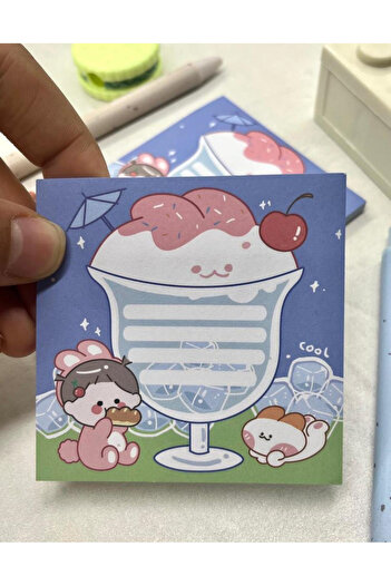 Kağıt Gemi Dükkan Post-it / Mini Note Paper / Bullet Journal with Cute Girl and Ice Cream