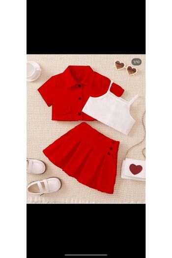 ismail yılmaz Girl's Jacket Crop Skirt Buckle Set Skirted Suit 4 Pieces