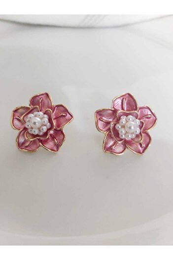 DEVİ fashion Pink Pearl Flower Earrings