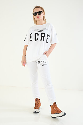 Giyim Dünyası Ecru Color Women's Oversize Double Suit - Printed