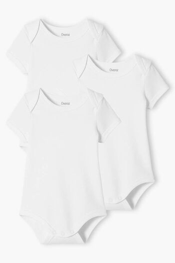 Overoz Organic 100% Cotton Plain White Basic Short Sleeve 3-Piece Baby Bodysuit Baby Bodysuit with Snap Fasteners Triple