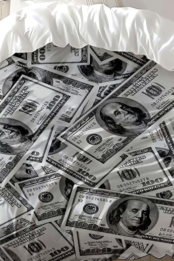Else Dekor Para Dolar Desenli Baskılı Pamuk Saten Çift Kişilik Nevresim Takımı