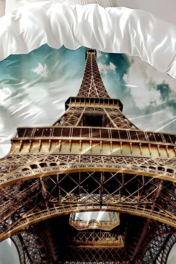 Else Dekor Paris Pattern Printed Eiffel Tower - Cotton Satin Double Duvet Cover Set