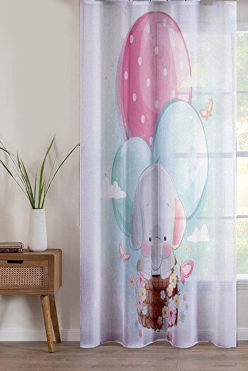 Else Dekor Single Winged Elephant Fox Patterned Children's Baby Room Tulle Curtain