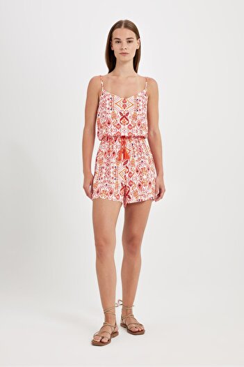 DeFacto Strappy Short Jumpsuit - Tropical Pattern T9657AZ24HS