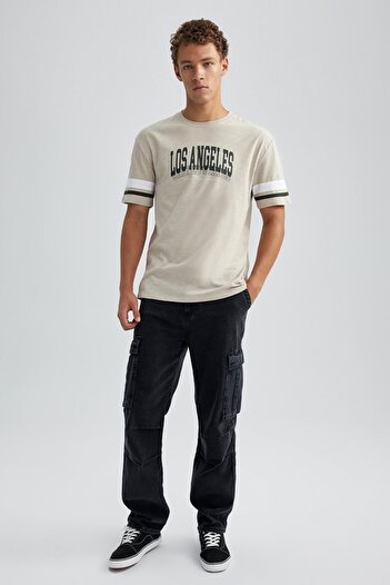 DeFacto Tricou cu mânecă scurtă, cu mânecă scurtă, cu imprimeu, cu decolteu, A4008ax23hs