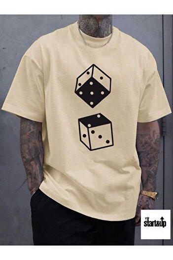 QUEENSTOWN Μπλουζάκι μπεζ Oversize - Dice Printed, strup 00000068