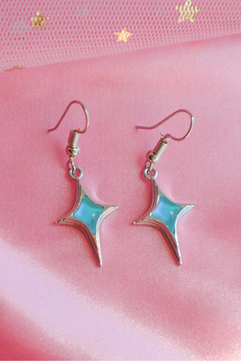 EFBUTİK Blue Imported Star Oval Earrings