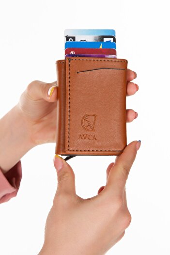 AVCA Men's Vegan Leather Black Cash Money Compartment Sliding Mechanism Wallet Card Holder
