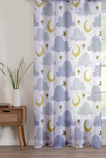 Else Dekor Moon Star Patterned Clouds Single Wing Tulle Curtain - Children's Baby Room Decorative