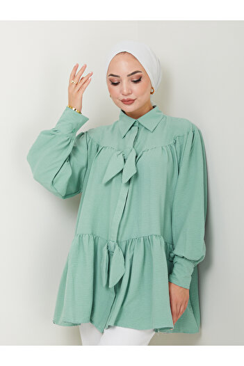 VOLT CLOTHİNG Bow Detailed Shirt Collar Women's Tunic