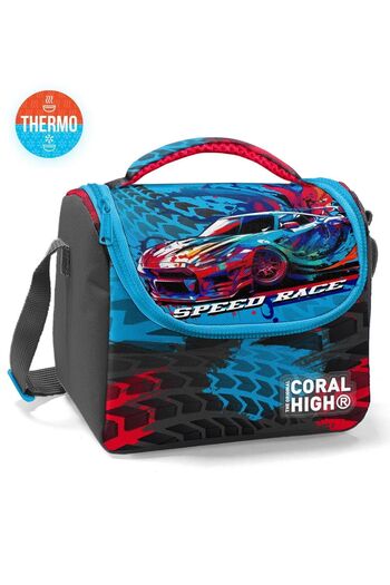 Coral High Gray Blue Race Car Patterned - Kids Thermo Lunchbox 11885