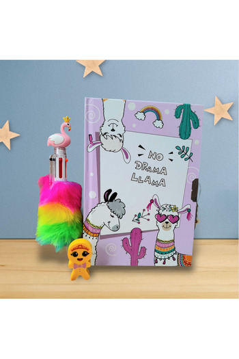 ÇİLEKHOMEAVM 3-Piece Llama Locked Gift Pen Set - Souvenir and Diary Notebook