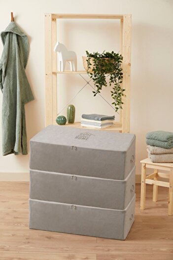 renklibebek 3-Piece Mega Size Gray Color Under Base Modern Latest Fashion Interlining Dowry Storage Bag ~ Size: 3 X (74X46X22)