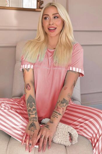 Pijamaevi Short Sleeve Bamboo Patterned Powder Positive Women's Pajamas Set
