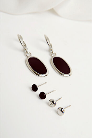 EUROMODA Set of 3 Oval Designed Rangarek Ball Earrings