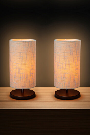 EFLIGHTDESIGN 2-Piece Wooden Lampshade Cream Pattern Wicker Modern Stylish Bedroom Living Room Table Lamp