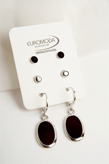 EUROMODA Set of 3 Oval Designed Rangarek Ball Earrings
