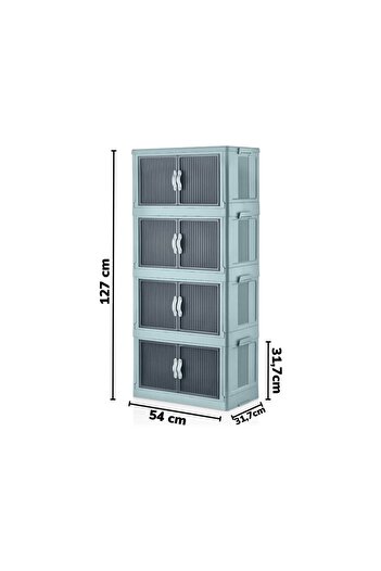 E-LİFE HOME 4'lü Portatif Organizer Tekerlekli Saklama Kutusu Çok Amaçlı Mıknatıs Kapaklı Katlanır