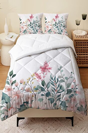 3D ELSE HALI Double Person Microfiber Quilted - Colorful Flower Pattern Sleeping Set