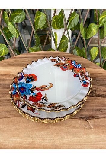 GÜRCÜGLASS White flower model gold 6 prç serving plate