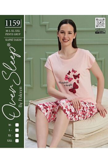 Over Sleep by Poleren Powder Colored Crew Neck Short Sleeve Capri Women's Pajama Set