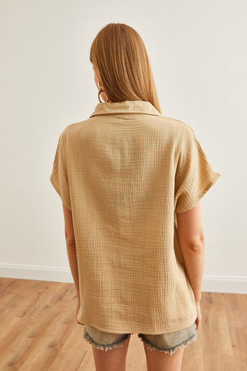 Olalook Dark Beige Muslin Basic Shirt - Bat Sleeve GML-19001215
