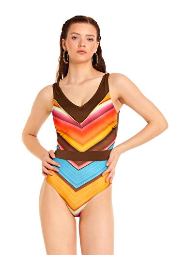 Argento Multicolored V-Neck Swimsuit