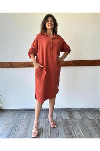 ByEnBi Cinnamon Colored Cotton Linen Dress - Filthy Stitching Detail